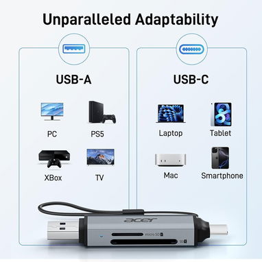 💾 LECTOR TARJETAS ACER USB-C Y USB 3.0 DOBLE RANURA SD MICROSD 5GBPS RÁPIDO PARA PC Y MÓVIL ENVÍO DISPONIBLE + GARANTÍA - Img 120284806