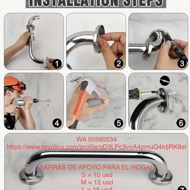 🚨 🚨 BARRA DE APOYO PARA EL BAÑO  🛁 BARRA DE SEGURIDAD 🤑 P,M,G - 5/5