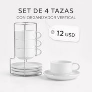 TAZAS DE TÉ O CAFÉ CON LECHE / 4 TAZAS CON ORGANIZADOR VERTICAL - Img 54881898