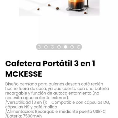 Cafetera Portátil 3 en 1 MCKESSE. Con una batería recargable. Compatible con cápsulas DG, cápsulas NS y café molido - Img 124008191