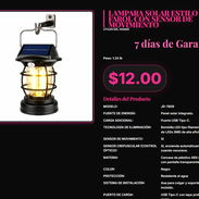 JD-7809 lámpara solar estilo farol para jardín y patio, Solar farol JD-7809 soporte pared y asa colgar . - Img 57312324