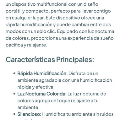Humedificador Ultrasónico H2O - EVERIZ 🌐 Colores 🤍🖤🩷 - 6/8