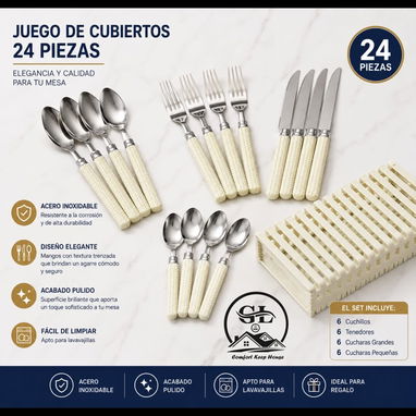 Cubiertos d 24piezas con el cabo plástico y escurridor, excelente calidad - Img 124174475