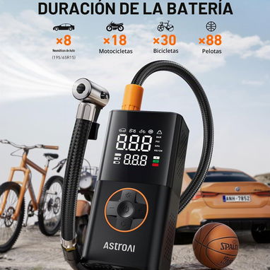 Compresor de aire portátil AstroAI L7 Hasta: 150PSI Flujo: 17L/Min Batería: 4000mAh (LINTERNA, POWER BANK, COMPRESOR). - 5/6