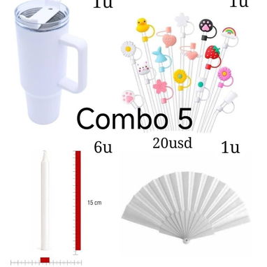 combos blancos para iyawos con jarras térmicas, medias, abanicos, y velas - 2/6