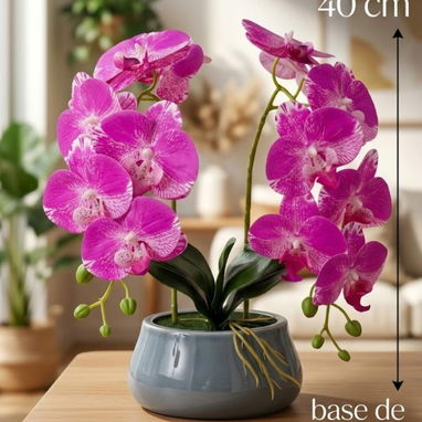 🌺Hermosas orquídeas decorativas en su base de cerámica. 💵$22 usd  ✅40 cm de altura - 2/4