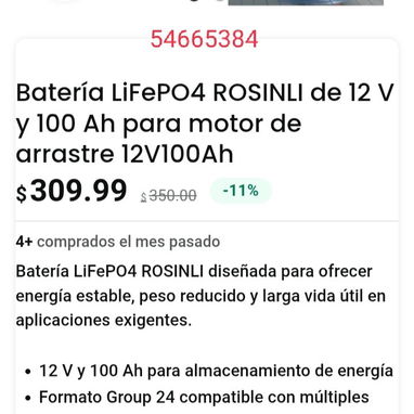Batería LiFePO4 ROSINLI de 12 V y 100 Ah para motor de arrastre 12V100Ah - 2/2