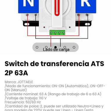 Switch de transferencia ATS 2P 63A Marca: JOTTAELE - 3/5