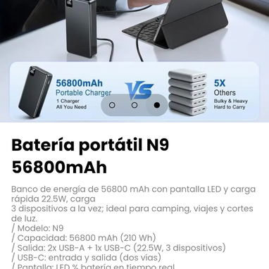 Batería portátil N9 56800mAh. Batería: Ión de litio - 3/3