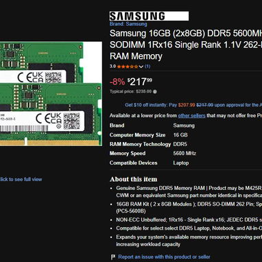 Ram laptop DDR5 16gb 2x8 Samsung DDR5 SODIMM - Img 123050634