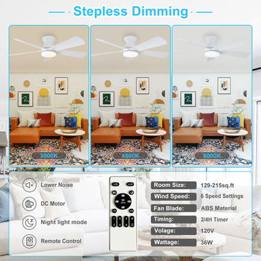 Ventilador de techo moderno Depuley 42 pulgadas 5 aspas, LUCES LED (3 MODO DE ILUMINACIÓN) BLANCO, NUEVO (incluye mando) - Img 122313399