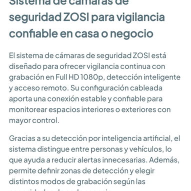SISTEMA DE 4 CÁMARAS DE SEGURIDAD ZOSI H.265+ FULL HD 1080P 🔒🏡🌐 - 4/7