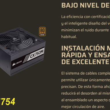 ⚡ Fuente de Poder ATX – 750W ⚡  Eficiencia certificada 80 PLUS Bronce | Semi Modular | Ventilador silencioso de 140 mm - Img 120442643
