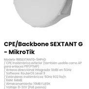 CPE/Backbone SEXTANT G - MikroTik. Incluye inyector PoE Gigabit, fuente de alimentación y kit de montaje - Img 55040142