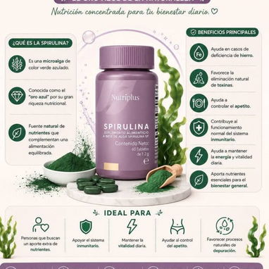 Tabletas de Spirulina Nutriplus de FARMASI. Ideal para reforzar el sistema inmunológico,reduce signos de envejecimiento - 3/5