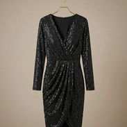 Vestido corto de fiesta con brillo, diseño cruzado de lentejuelas negras [Talla S] 25usd - Img 56126043
