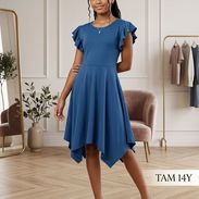 Vestido Casual Azul con Vuelo y Mangas de Volantes Talla 14Y 18usd mensj disp vedado - Img 56008165