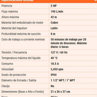 BOMBA CENTRÍFUGA marca TRUPER 2HP - 190 LTRS - Img 120046162