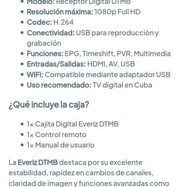 📡 CAJITA DIGITAL EVERIZ 1080 FULL HD – HDMI + USB + CONTROL REMOTO – $40 USD (POR ENCARGO) 📺 - 2/2