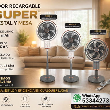 Ventilador recargable 20 hrs+ dos lámparas recargables 8hrs - Img 126593259