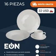 Set de Vajilla de Porcelana Blanco, 16 piezas Marca EÒN - Img 57082361