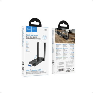 (X) Hoco HI34 – Adaptador de red inalámbrico USB con doble antena externa  $5.24 - 5/5