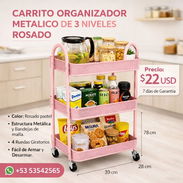Carrito Organizador Metálico De 3 Niveles (Rosado) - Img 55963121