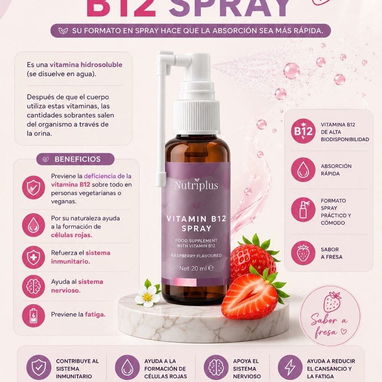Vitamina B12 Spray 20ml (2 puls. diarias, 50 días) Sensación de cansancio, frío constante, distracción, inmunidad frágil - 2/4