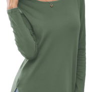 Herou Camiseta casual de manga larga para mujer, cuello redondo con abertura lateral, suéter suelto tipo túnica.Talla L - Img 52493072