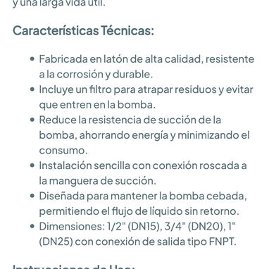 Válvula de pie Latón 1" - Filtro para bomba autocebante 🌐 - 5/6