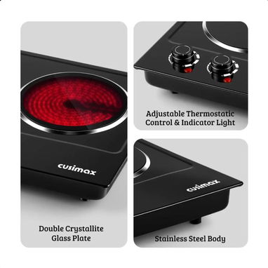 Placa eléctrica de sobremesa de doble quemador cerámica infrarroja 1800 W - 2/2