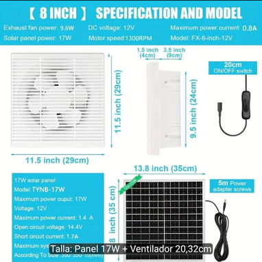 Extractor ventilador solar de 8 pulgadas - Img 123514362