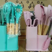 💙SET UTENSILIOS DE COCINA: mango de madera , Cuchilos de acero inoxidable , Tijeras multiusos - Img 50085226