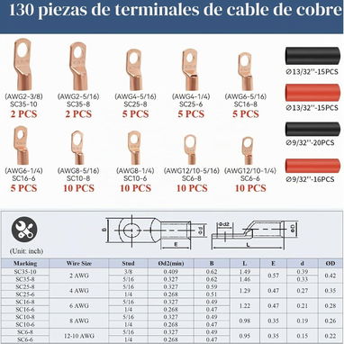 Kit de Terminales de Cobre y Termorretráctil de 130 Unidades - 3/3