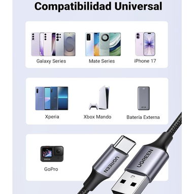 CABLE UGREEN US288 ORIGINAL | USB A A TIPO C | CARGA RÁPIDA 3A - 3/6
