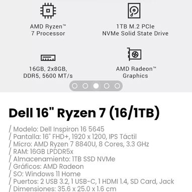 Dell 16" Ryzen 7 (16/1TB). Gráficos: AMD Radeon - Img 122036538