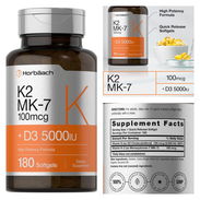 vitamina D3 K2, Complejo Mk-7 (180 cápsulas) - Img 58393770