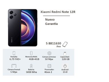 Xiaomi Redmi Note 12R/128GB/4GB RAM/50MPX/Nuevo a estrenar + Garantia /58811630 ANA - Img main-image