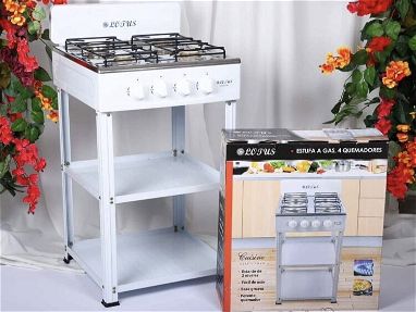 Cocina de 4 hornillas con estante incluido blancas y negras - Img main-image-45641366