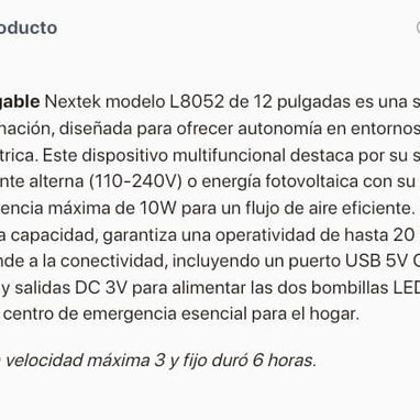 VENTILADOR RECARGABLE DE MESA CON PANEL SOLAR Y 2 BOMBILLOS NEXTEK(GARANTÍA DE 30 DÍAS) - Img 118976352