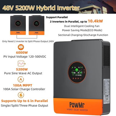 Inversor Solar Híbrido PowMr 5200W 48V a 110V/120V - Img 123298608
