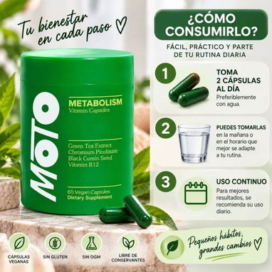 Suplemento Vitaminico Vagano Moto Metabolismo Control del peso Salud Digestiva Mayor Energía Vitamina B12 Sin Gluten - 2/4