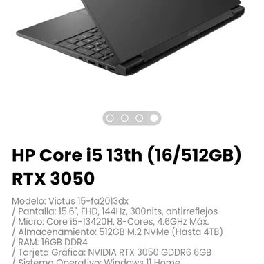 HP Core i5 13th (16/512GB) RTX 3050. Tarjeta Gráfica: NVIDIA RTX 3050 GDDR6 6GB - Img 122036158