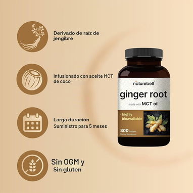 Extracto de Jengibre con Aceite MCT 300mg (NatureBell · 300 cápsulas blandas) - 8/9