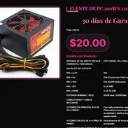 Fuente PC 500W 220V 400W Real 500W Max 50Hz, Fuente PC 500W 220V 2.5A 5VSB 12.5W Encendido . - Img 57451462