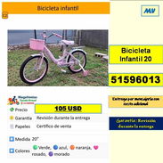Bicicleta Infantil 20 “...105 USD...51596013....Transporte costo adicional..Revision durante la entrega (MV-809) - Img 56717949