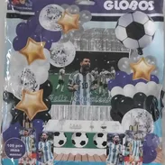 Set de Globos de 100 Piezas más mantel temática Messi y Cristiano Ronaldo - Img 53924260