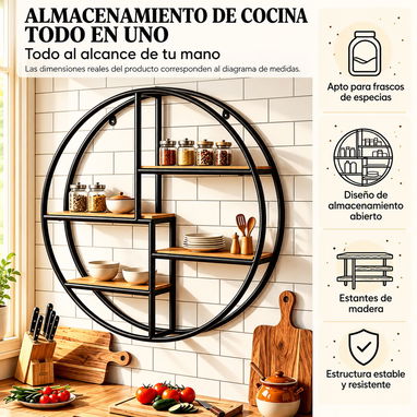 Estante de pared de madera y metal para sala, cocina o cuarto (negro) - 3/3