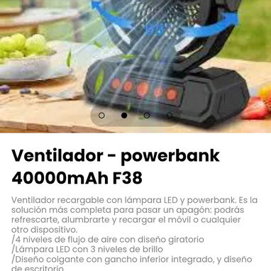 Ventilador - powerbank 40000mAh F38 con lámpara LED - 2/4