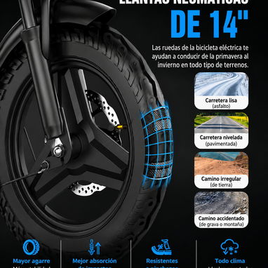 $480 Bicicleta Eléctrica Plegable 750W Pico, 20 MPH, 50km , Batería 48V 10Ah Extraíble - 5/8
